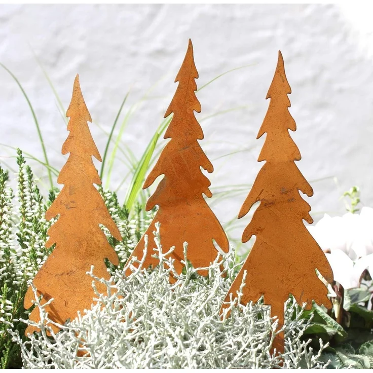 LB H&F Lilienburg Gartenstecker 3er SET Deko Weihnachten Rost Tannenbaum Rostdeko Garten aussen Winter Dekostecker Blumenkasten Stecker Kübel Advent Metall Herbst – Bild 1