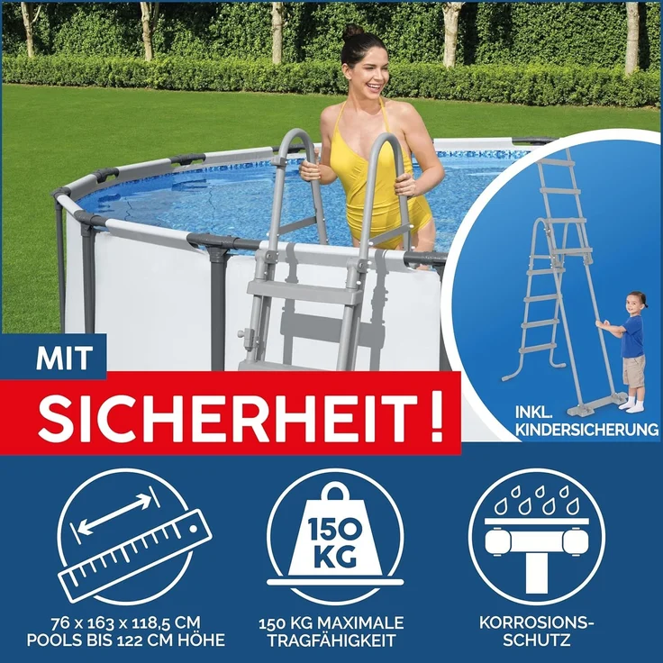 Bestway Steel Pro MAX Frame Pool Komplett-Set mit Filterpumpe Ø 488 x 122 cm , lichtgrau, rund – Bild 7