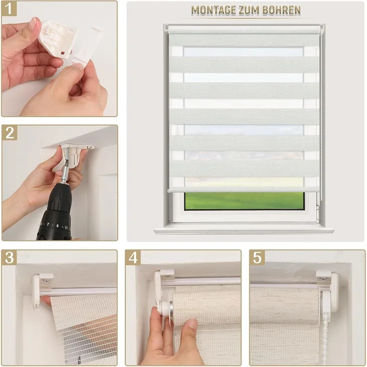 Deswell Doppelrollo Klemmfix ohne Bohren Leinen B85 x H220 cm (Stoffbreite 81cm) Rollos für Fenster ohne Bohren für Fenster mit Lichtdurchlässig & Verdunkelnd/Höhe Stufenlos Verstellbar