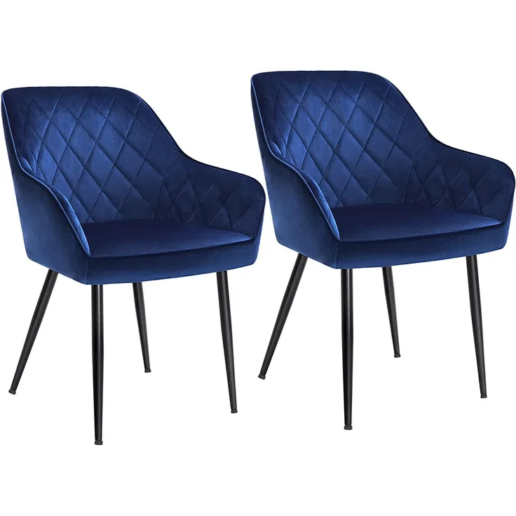 Songmics Esszimmerstühle, 2er Set, Sessel, Loungesessel, mit Armlehne, Bezug aus Samt, Metallbeine, bis 110 kg belastbar, für Esszimmer, Küche, Wohnzimmer, Schlafzimmer, blau LDC088Q02