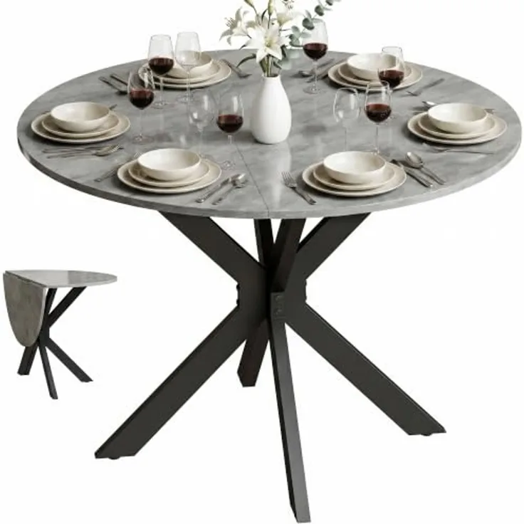 HOMCOM Klapptisch Esstisch mit Spinnenfuß aus Stahl für Kleine Räume, Zementgrau (Küchentisch, 1-St, Esszimmertisch), Klappbar, platzsparend, für 2-6 Personen