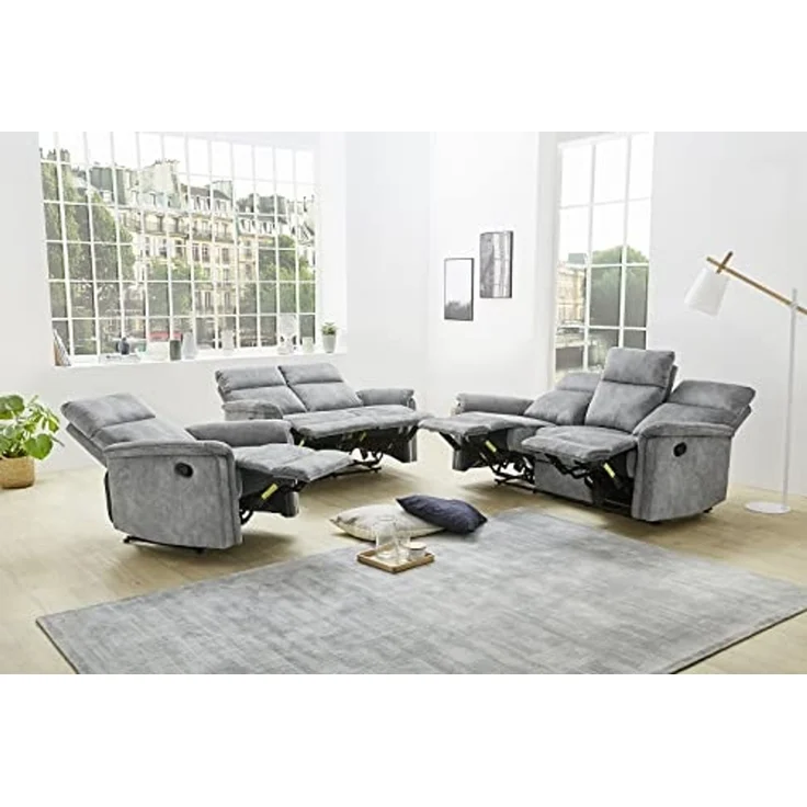 Relax-Fernsehsessel TV Liegefunktion Federkern Polsterung Velours Vintage Grau – Bild 7