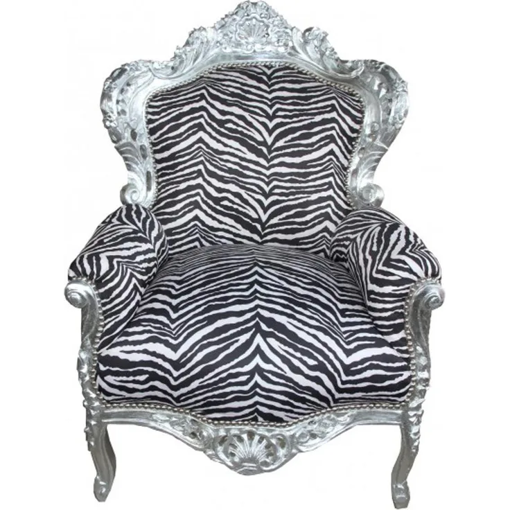 Casa Padrino Barock Sessel King Zebra / Silber - Antik Stil Möbel