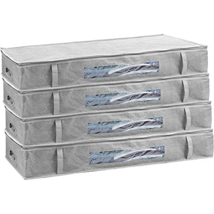 Centi Unterbettkommode Unterbettbox 100l Aufbewahrungstasche für Decken und Kissen (Spar Set, 4 St, 100x45x15 cm), faltbar, mit Sichtfenster – Bild 1