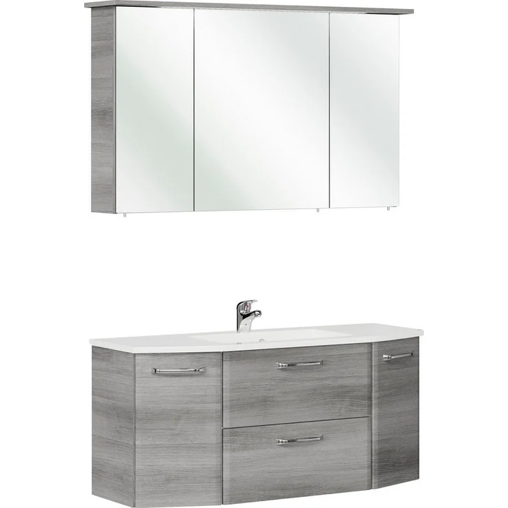 Saphir Badmöbel-Set Quickset 2-teilig, Mineralmarmor-Waschtisch mit LED-Spiegelschrank, (2-St), Badezimmer Set inkl. Türdämpfer, 5 Türen, 1 Klappe, 1 Schublade – Bild 2