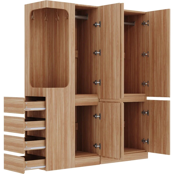 CHICFURN Kleiderschrank 140x170x40 cm aus Holz mit Schubladen und offenem Hängebereich Naturholz – Bild 5