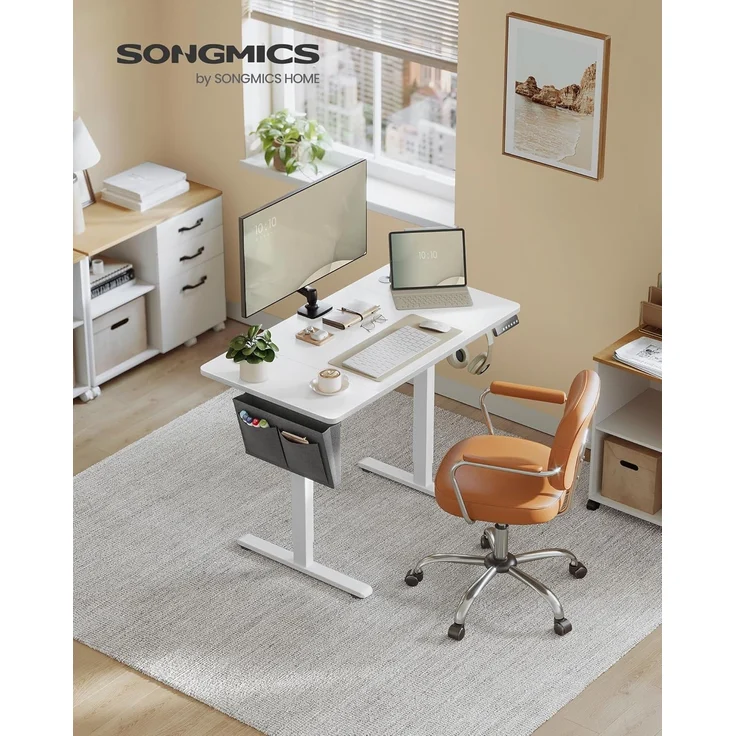 Songmics Höhenverstellbarer Schreibtisch elektrisch, 60x110 x (72-120) cm, Verstellbarer Tisch, Memory-Funktion für 4 Höhen, für Homeoffice, Arbeitszimmer, wolkenweiß LSD131W01 – Bild 3