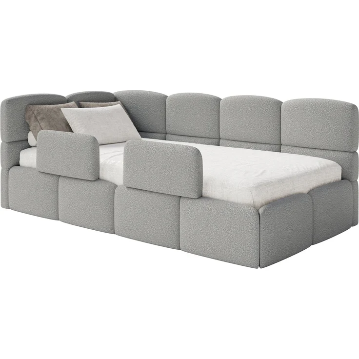 Selsey 'Cloudy' Kinderbett 120x200, Kopfteil links, Matratze & Bettkasten, Bouclé Grau – Bild 1