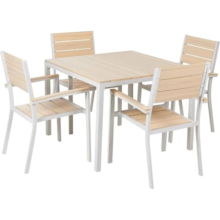 Beliani 'PRATO' Gartentisch Set, Kunstholz beige, 95x95x74 cm