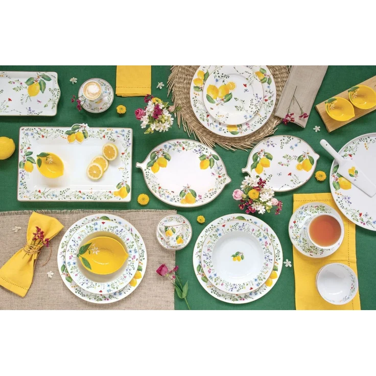 EasyLife Servierschale Fleurs et Citrons, Porzellan, Spülmaschinengeeignet, Mehrfarbig, Zitronen, H: 4.5cm – Bild 4