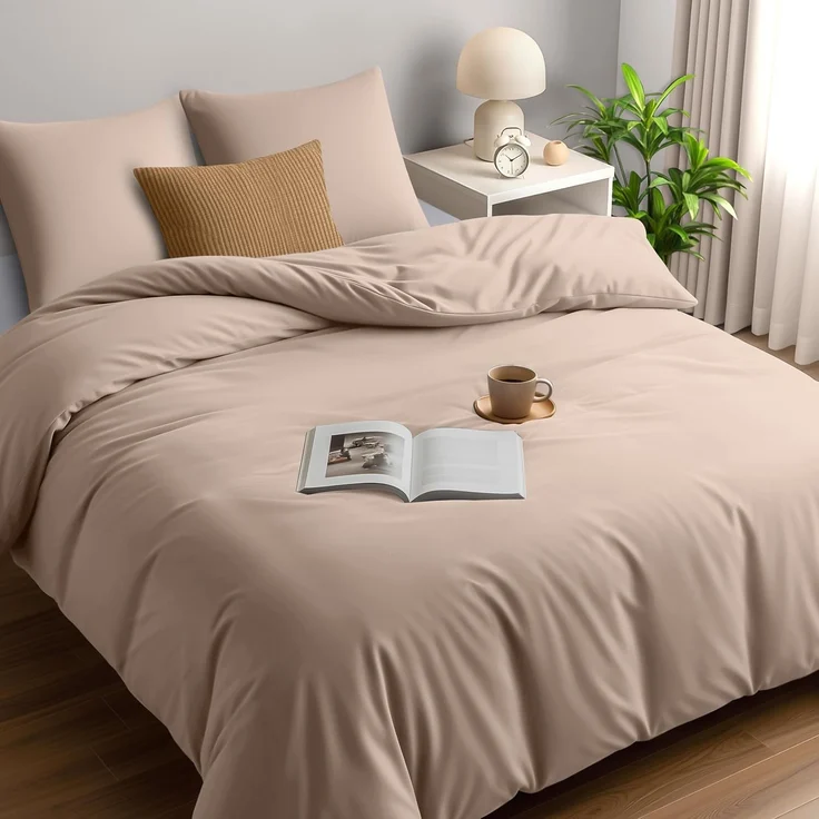 Utopia Bedding Bettwäsche Set - Mikrofaser Bettbezug 260x240 cm + 2 Kissenbezüge 65x65 cm - Beige – Bild 1