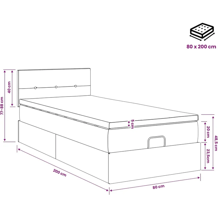 vidaXL Ottoman Bett mit Matratze Schwarz 80 x 200 cm Stoff 3456283 – Bild 12