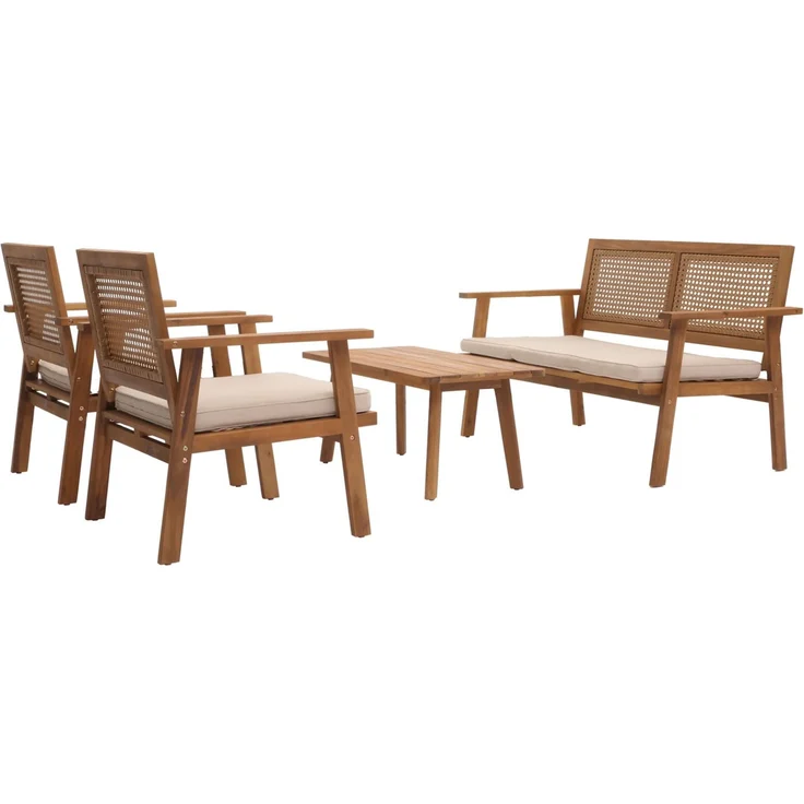 Garten-Garnitur HWC-N46, Lounge-Set Gartenlounge Bank Sessel Tisch, Holz Akazie MVG-zertifiziert ~ Kissen creme – Bild 5