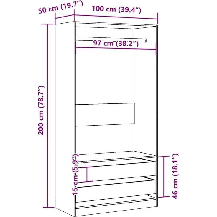 vidaXL Kleiderschrank Artisan-Eiche 100x50x200 cm Holzwerkstoff 3318627 – Bild 9