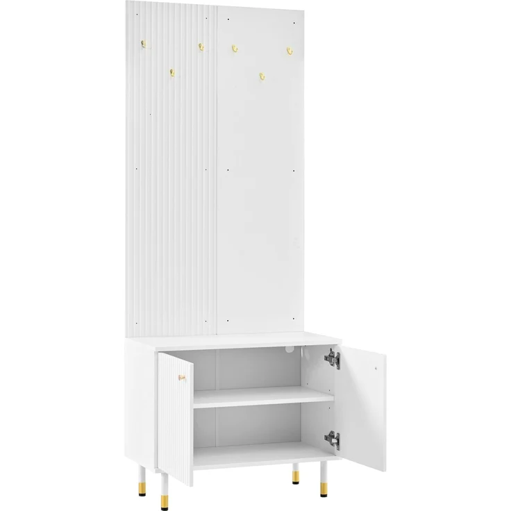 Merax Garderobenschrank, Kleiderablage,Schuhschrank, Diele Kombischrank, Standgarderobe, Staurschrank, Schuhaufbewahrung, Garderobenwand mit Haken, zylindrische Metallfüße – Bild 9
