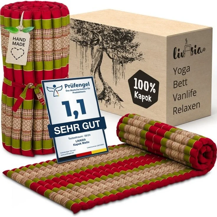 Reisebett-Matratzen Rollmatte 75 cm breit, vegan und handgefertigt, 200 x 75 x 4,5 cm, livasia, 4.5 cm hoch, Kapok – Bild 4