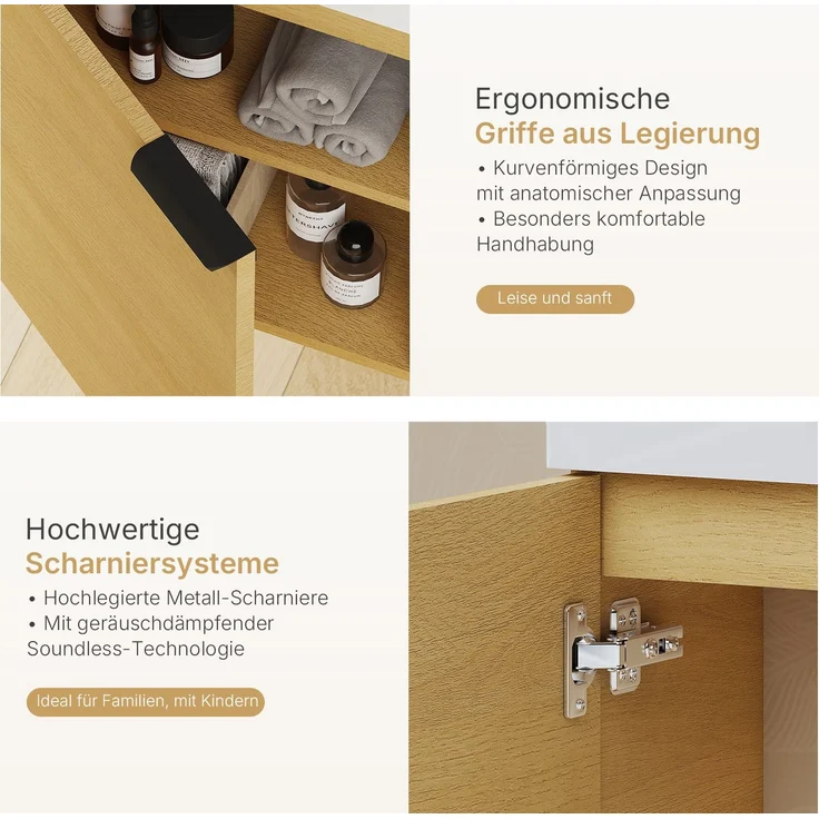 EMKE Badmöbel-Set mit Waschbecken 41.7×24×64.6cm Natur-Eiche – Bild 2