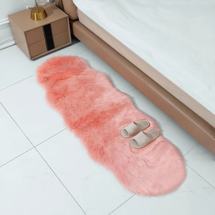 1 Stück Plüschteppich, flauschig, Nachttisch- & Schlafzimmer-Teppich, 40x60 cm, Rosa – Bild 4
