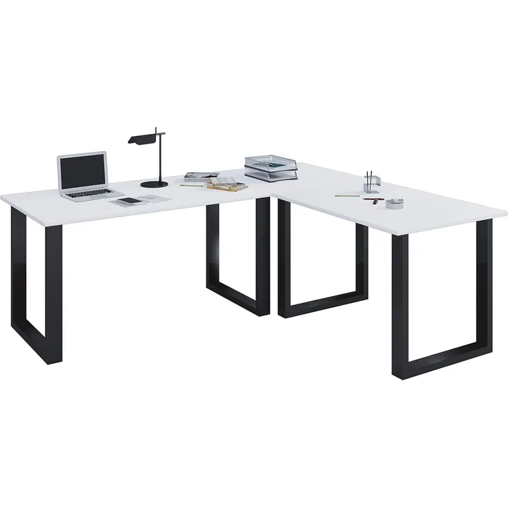 VCM Schreibtisch Lona 916399 Schwarz / Weiß H. 76 x B. 160 x T. 160 cm