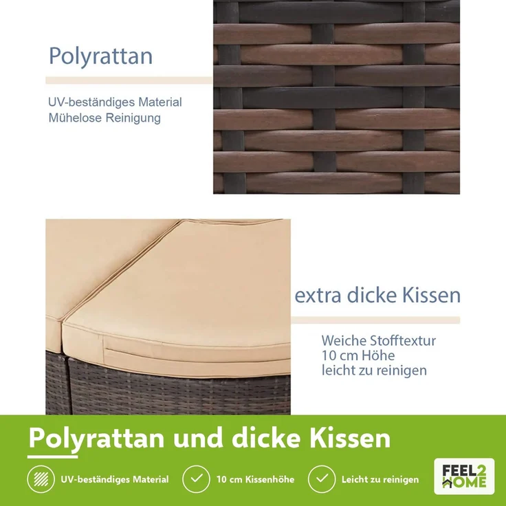 Polyrattan Sonneninsel 180cm Gartenmuschel Sonnenliege Loungebett braun/beige – Bild 5
