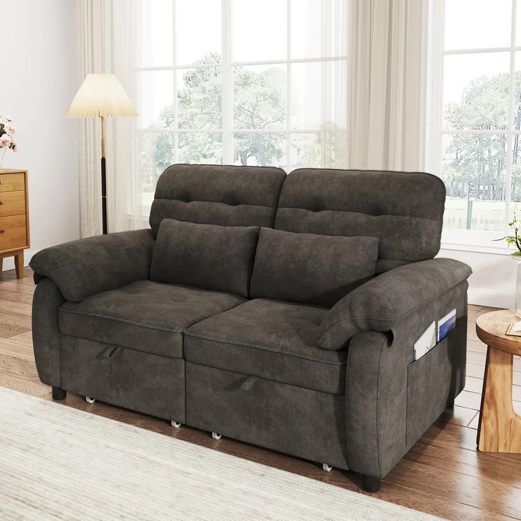 Merax 3-in-1 Doppelschlafsofa, faltbares Sofa mit verstellbarer Rückenlehne und Bettfunktion, umwandelbare Schlafcouch mit USB‑Ladeanschluss, Chenille‑Stoff, Grau – Bild 7