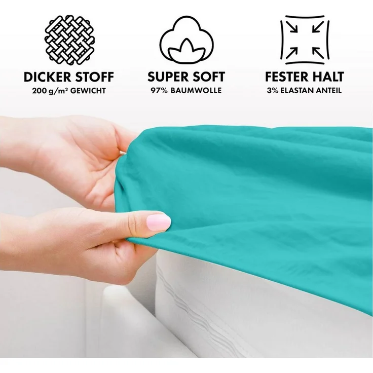 Jacobson Spannbettlaken PREMIUM 200 g/m² Jersey aus 97% Baumwolle & 3% Elasthan, Extra dichtes Bettlaken mit maximalem Halt – Bild 3