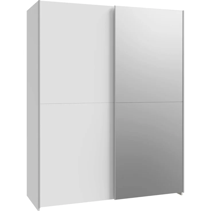 FORTE Schach&MATT Schrank 150 cm, Kleiderschrank Weiß mit Spiegel, Modern Schwebetürenschrank, 2 Tür, Schlafzimmerschrank, Flurschrank, 150,1 breit x 190,5 hoch x 61,2 tief