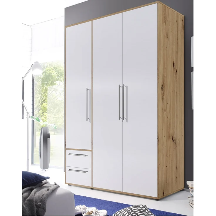 Drehtürenschrank Valderas / Valencia, Holzwerkstoff, Weiß, Holzfarben, 155 x 195 x 60 cm – Bild 7