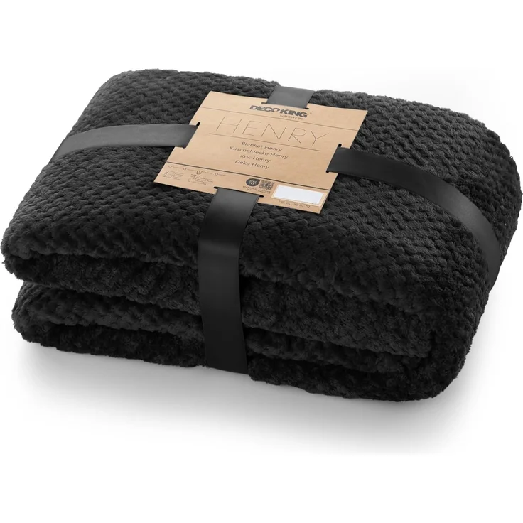 DecoKing Kuscheldecke 170x210 cm schwarz Decke Microfaser Wohndecke Tagesdecke Fleece weich sanft kuschelig skandinavischer Stil Henry – Bild 1