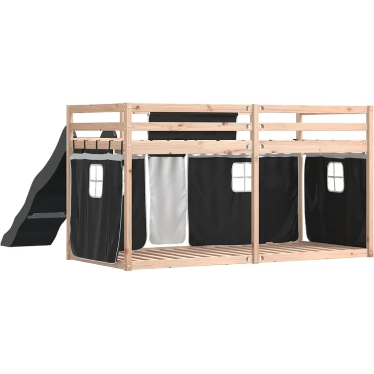 vidaXL Etagenbett mit Rutsche und Gardinen Weiß und Schwarz 80x200 cm 3284116 – Bild 9