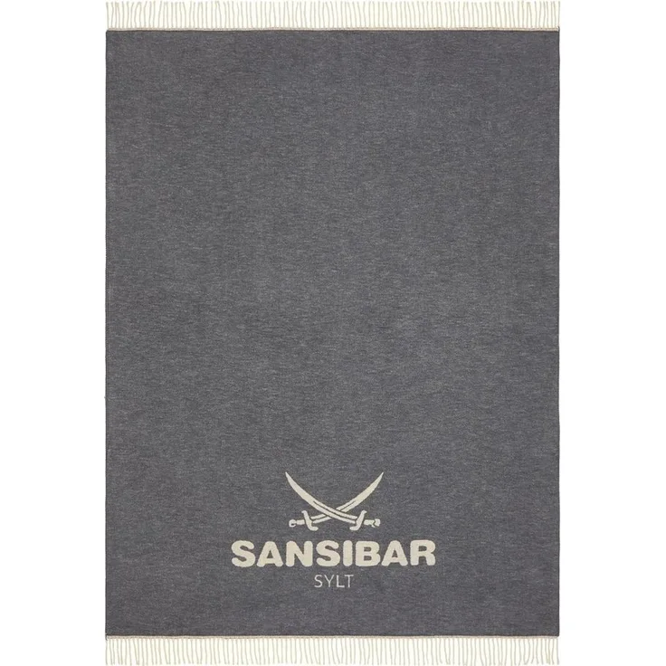 Plaid Wohndecke Jacquard Scotch Decke mit dekorativem Logo und Fransen, Sansibar Sylt, Wohndecke mit eingefasster Ziernaht und Fransen