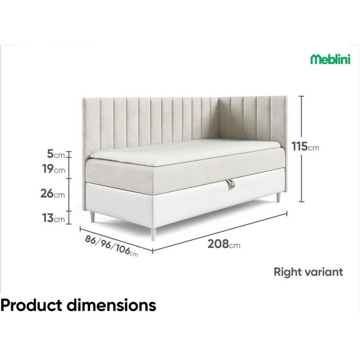 MEBLINI Kinderbett mit Bettkasten MAYA 3 90x200 Rechts - H3/Beige Samt Gepolstert Einzelbett mit Matratze - Polsterbett mit Stauraum - Bett mit Kopfteil – Stauraumbett – Bild 6
