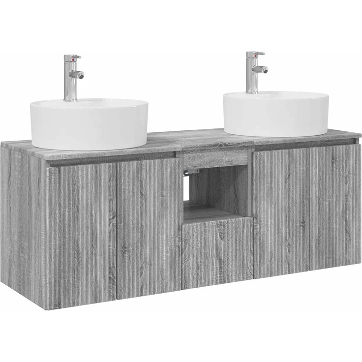 vidaXL Wandmontiertes Badezimmerschrank-Set 3 stk. Grau Sonoma 3405683 – Bild 2