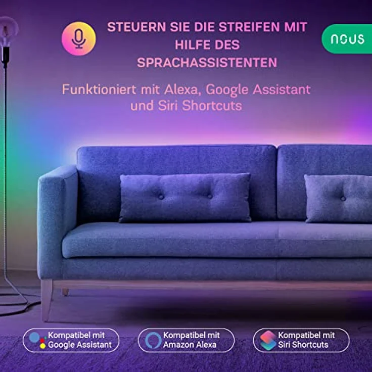 NOUS F4 5m RGBIC WiFi LED Strip, Alexa-kompatible Weihnachtsbeleuchtung, 16 Millionen Farben, Musik-Synchronisation – Bild 3
