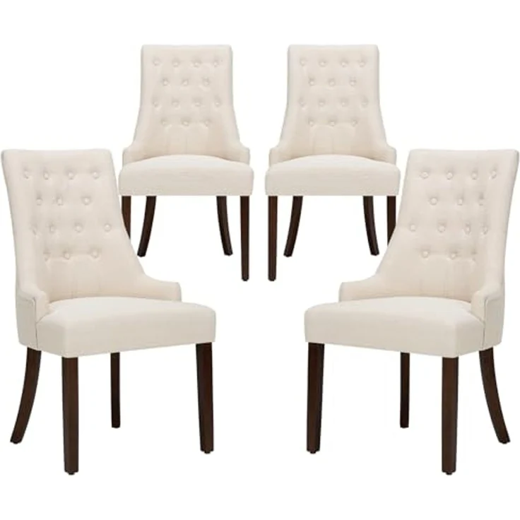 COLAMY Esszimmerstühle 4er Set, Moderne Küchenstuhl Gepolsterte Esszimmerstühle im Wingback, Polsterstuhl Wohnzimmerstuhl mit Knopfsteppung für Esszimmer, Küche, Restaurant mit Holzbeinen, Beige – Bild 1
