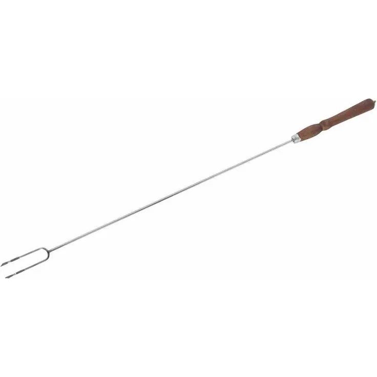 Grillspieß-Gabel 90 cm mit Buchenholzgriff Edelstahl 2 Zinken gezackte Enden für Würstchen & Marshmallows
