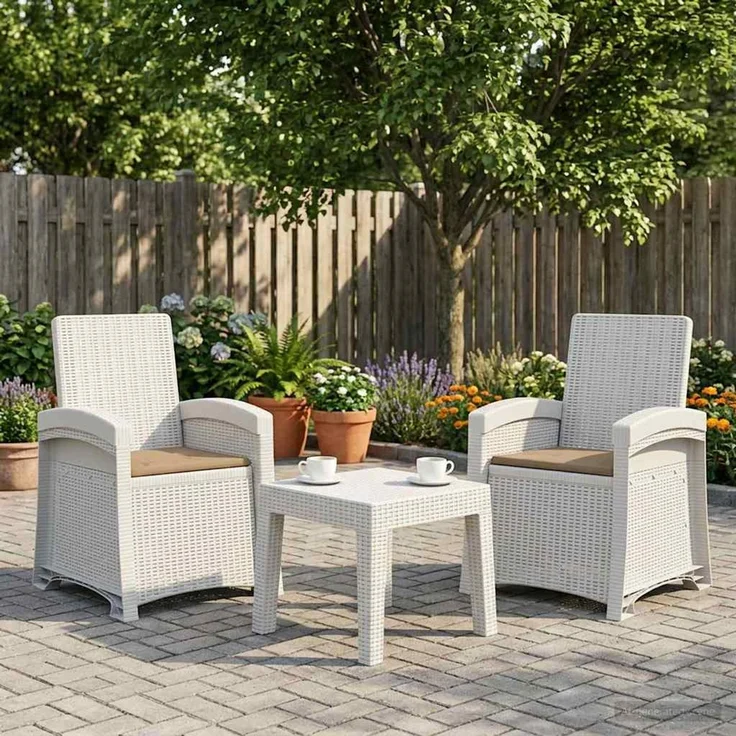 vidaXL Liegesessel Garten Rattan-Optik 2 Stk. Weiß und Taupe PP 8012026 – Bild 1