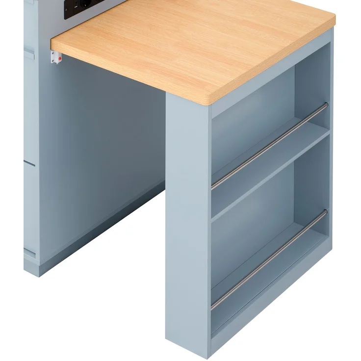 Kücheninsel 125,5-187,5x71x93 cm mit LED-Beleuchtung, USB-Anschluss und ausziehbarer Tischplatte – Bild 8