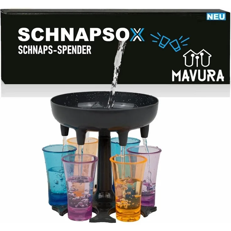 MAVURA Schnapsglas SCHNAPSOX 6 Schnapsglas Spender und Halter Cocktail Shots Spender, für Trinkspiele Bar Party