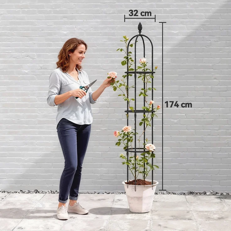 MELAYR, 2er-Set Gartenobelisken aus PE-Stahl, 1,74 m, Rankgitter für Kletterpflanzen, Rosen, 32 x 32 x 174 cm, Schwarz – Bild 5