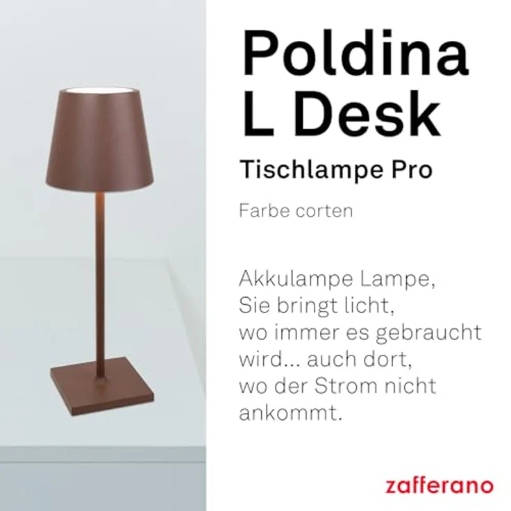 Zafferano Poldina L, Tragbare und Wiederaufladbare Tischlampe mit Touch Control, Dimmer und LED-Lichtquelle (2200-3000 K), Höhe 49,7 cm, Farbe Corten – Bild 2