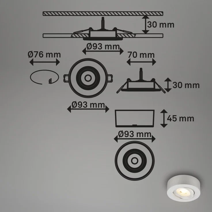 Briloner LED-Einbauleuchten Mini 2in1 Ein-& Aufbau 9W 500lm chrom dimmbar – Bild 4