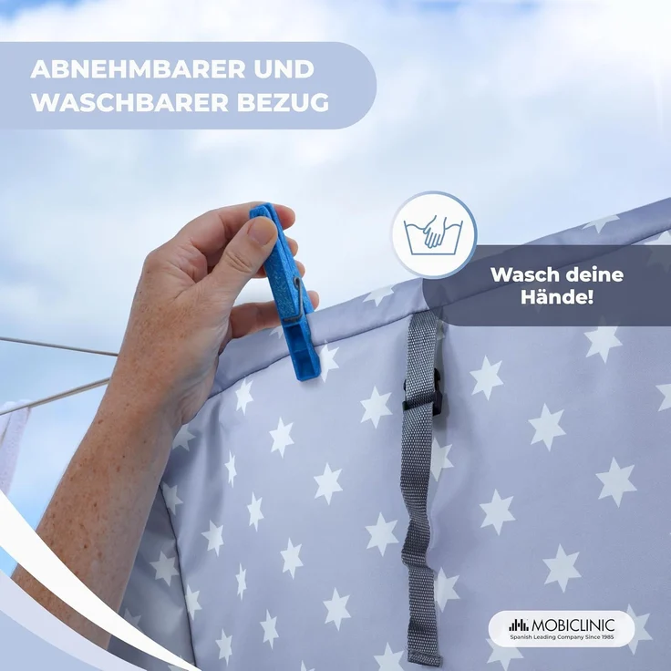 Mobiclinic®, Wickeltisch, Klappbar, Höhenverstellbar, Bis zu 15 Kg, 0–36 Monate, Windel-Organizer, 360°-Räder mit Bremse, Gurt und Sicherheitszaun, Waschbarer Bezug, Aufbewahrung, Zoey – Bild 7
