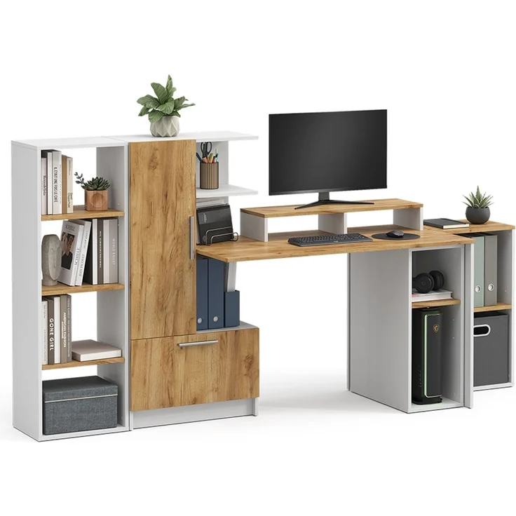 Schreibtisch Tomy Weiß/Goldkraft Eiche 150x59 cm 5er Set Vicco – Bild 5