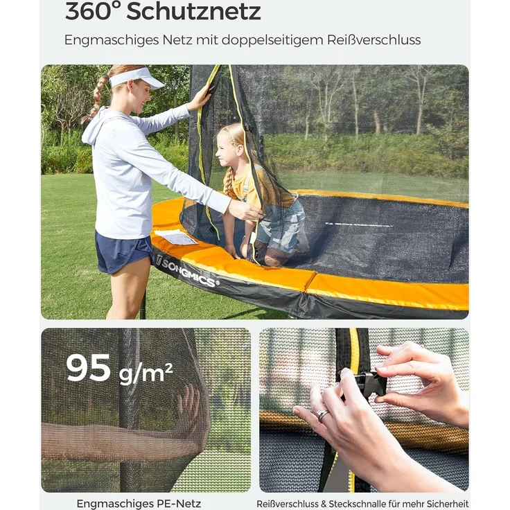 Songmics Trampolin mit Leiter, Sicherheitsnetz und gepolsterten Stangen, Stahl orange, Ø 305 cm – Bild 8