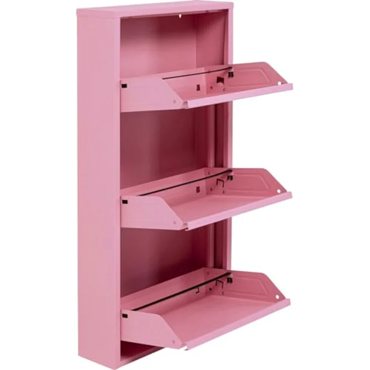 Kare Design Schuhschrank Caruso, Rosa, Stahl, mit 3 Klappen, Schuhablage für 6 Paar Schuhe, schmal, platzsparend, hoch, Schuhregal, Eingangsbereich, 103 x 50 x 15 cm (H/B/T) – Bild 6