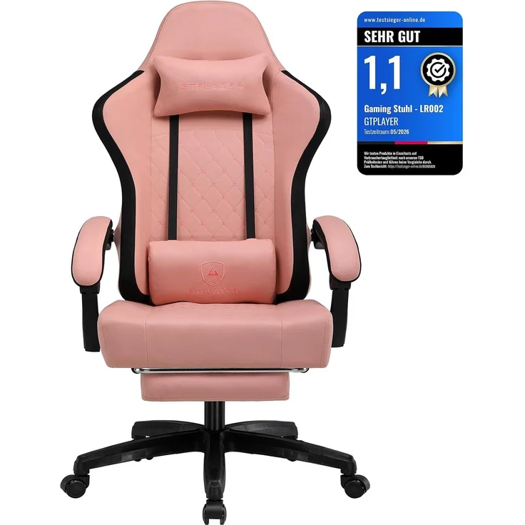 GTPLAYER Gaming Stuhl, Gamer Stuhl, Ergonomischer Bürostuhl COMHOMA Serie mit Fußstütze verstellbare Lenden und Kopfkissen, Gaming Chair Gepolstert, Gaming Sessel 150kg Belastbarkeit weiß – Bild 1