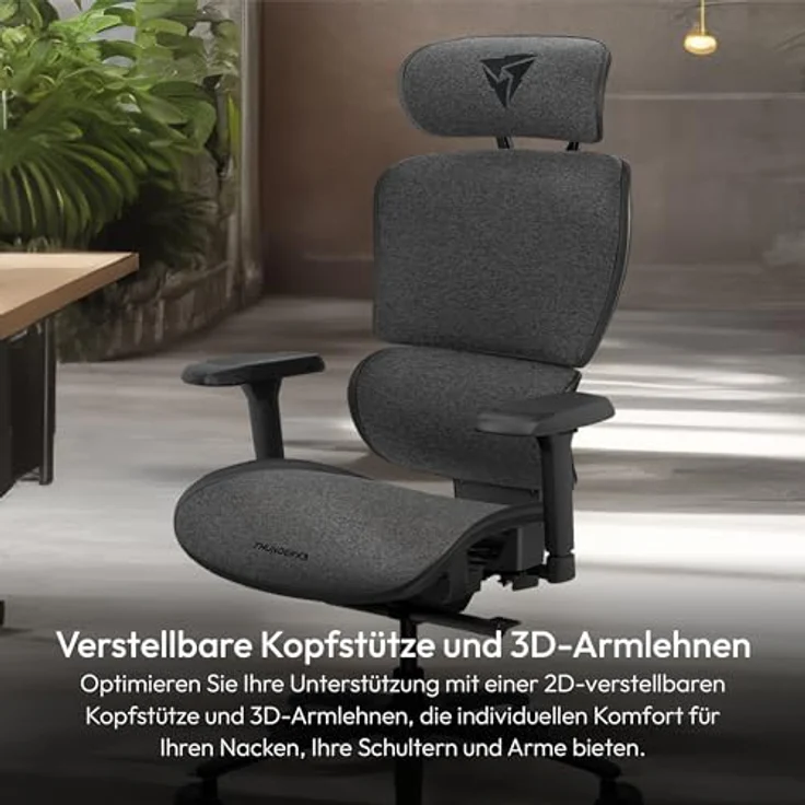 ThunderX3 XTC Ergonomischer Bürostuhl, Loft Dark Grey mit höhenverstellbaren 3D-Armlehnen und atmungsaktivem Mesh-Bezug, bis 125 kg belastbar – Bild 5