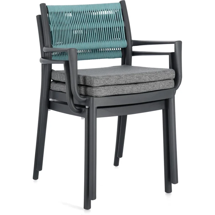 Gartenstuhl Alvin mit Armlehne, Metallgestell modern, anthrazit hellblau, gepolstert stapelbar – Bild 8