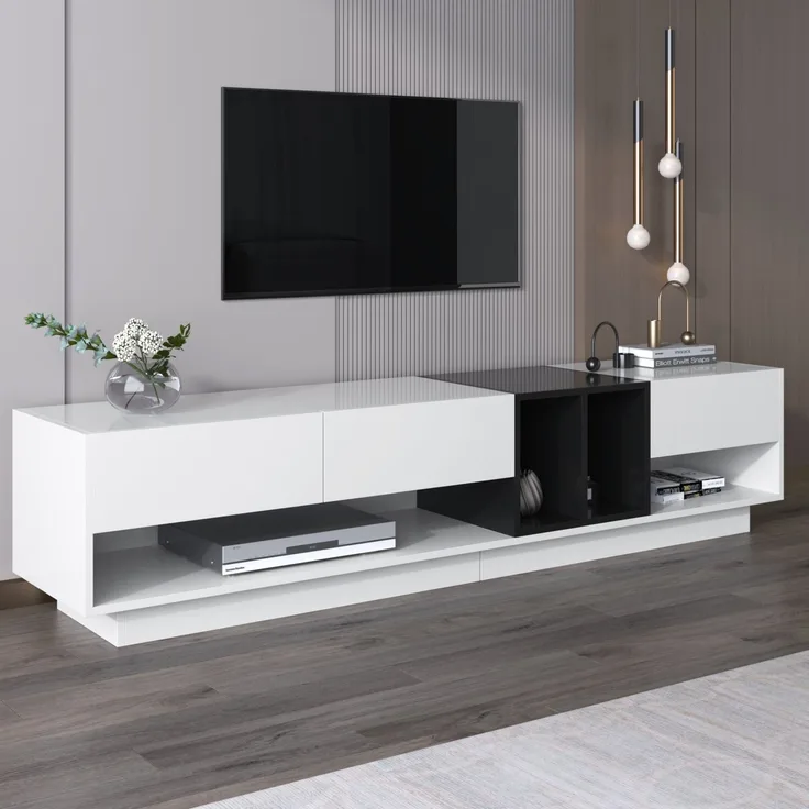 Merax Lowboard TV-Board, TV-Schrank, hochglanz mit Schubladen und offenen Fächer, Breite 190cm